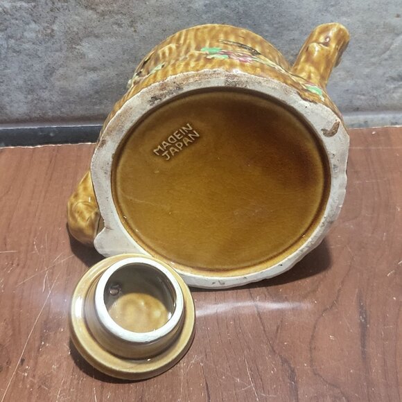 Vintage Wooded Log Cherry Blossoms Ceramic Tree Teapot Japan 4.25" - Picture 5 of 10